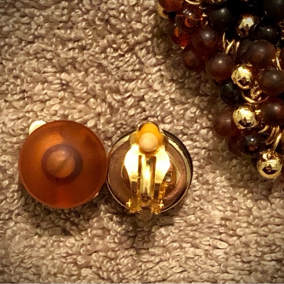 Vintage 2-Way Transformable Brown Gold Toned Beads ClipOn Earrings - Picture 4 of 5